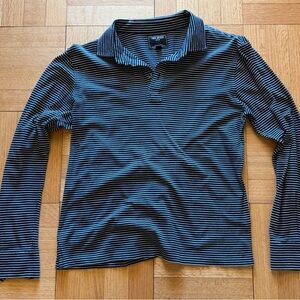 Todd Snyder Navy and White Striped Collared Long Sleeve Shirt